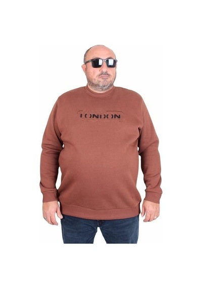 Starbattal Erkek Büyük Beden Sıfır Yaka 3ip Sweat London 24208 Taba Taba