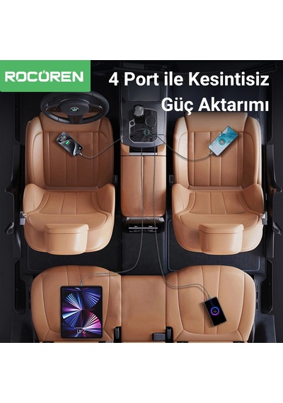 Rocoren 70w 4 Portlu 2 Type-c 2 Usb-a Led Işıklı Araç İçi Hızlı Şarj Cihazı