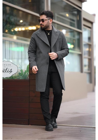 Modaemas Erkek Uzun Kaşe Kaban Gri Gri