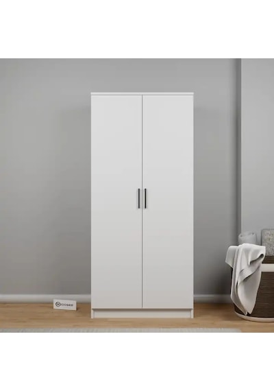 Kardelen Serisi 80 Cm Mat Beyaz 2 Kapılı 4 Raflı Elbise Dolabı Beyaz