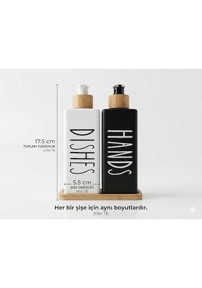 Tr Premium Mat Siyah &amp Beyaz Mutfak Sabunluk Seti - Bambu Tepsili 2x450ml Bulaşık Deterjanı Ve Sıvı Sabun Pompa Genel