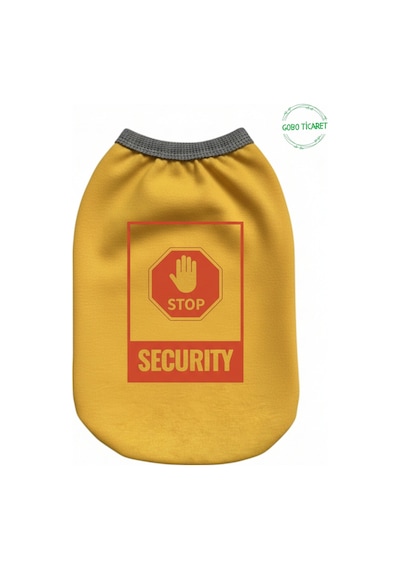 Sarı Stop Security Güvenlik Baskılı Kedi Ve Köpek Kıyafeti Tişörtü Elbisesi Medium/m/beden 2