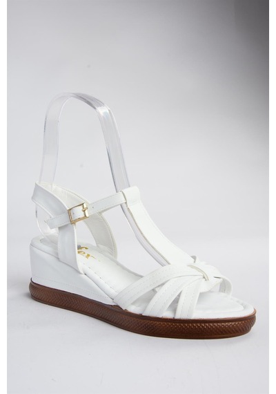 Fox Shoes Beyaz Dolgu Topuklu Kadın Ayakkabı K674305309 Beyaz-suni Deri
