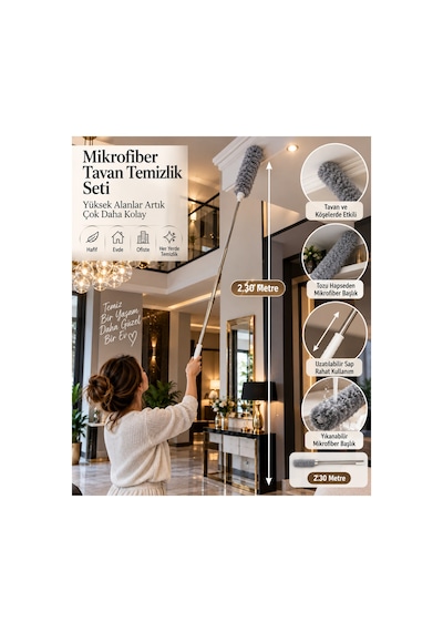 Uzatılabilir Saplı Mikrofiber Toz Alma Aparatı Tavan Ve Köşe Temizleme