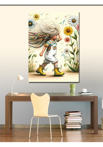 Kanvas Tablo Küçük Kız Ve Çiçekler 70cmx100cm