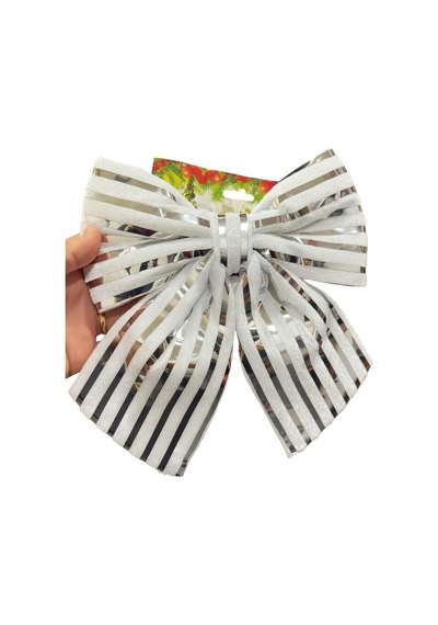 Beysüs Yılbaşı Ağacı Süsü 26 Cm Beyaz Gümüş Çizgili Dekoratif Fiyonk Diğer