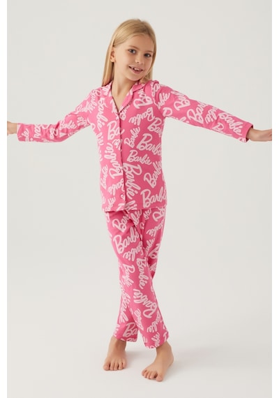 Barbie Kız Çocuk Pembe Gömlek Pijama Takımı 5274-42567 Açık Fuşya