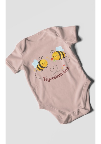 Morivokids Teyzesinin Balı Kısa Kollu Bebek Body %100 Pamuk Pastel Pembe
