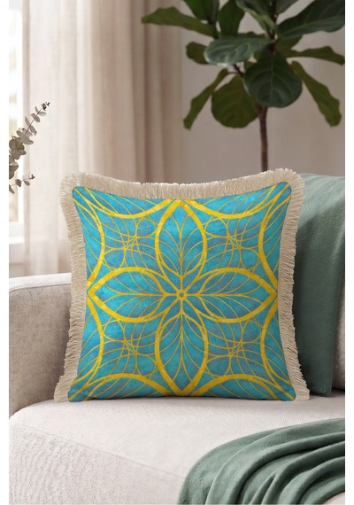 Geometrik Art Deco Mavi Mandala Saçaklı Yastık Kılıfı - Turkuaz Etnik Krem Püsküllü Kırlent Kılıfı Kayıp Esinti Halo Geometrik Art Deco Mavi Mandala Saçaklı Yastık Kılıfı - Turkuaz Etnik Krem Püsküllü Kırlent Kılıfı Kayıp Esinti Halo