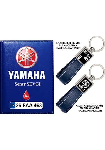 Plakanıza Özel Yamaha Logolu Lacivert Ruhsat Kabı Ve Anahtarlık