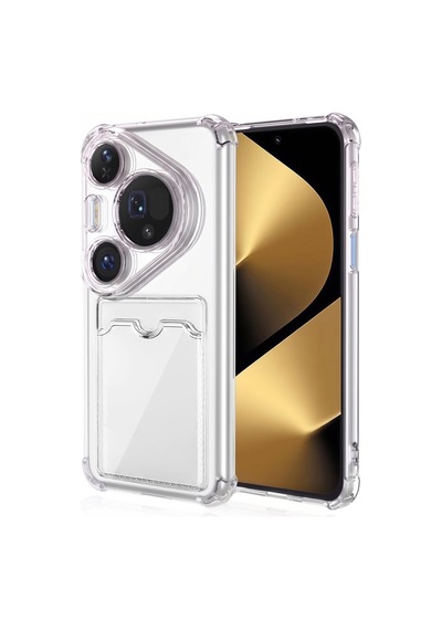 Caseonn Huawei Pura 80 Ultra Kılıf Airbag Kristal Kartlık Bölmeli Silikon Kapak Şeffaf