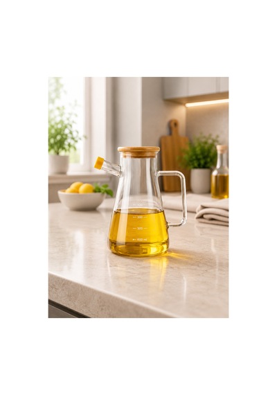 Bambu Kapaklı Borosilikat Cam Yağdanlık 900 Ml Masterchef Şeffaf