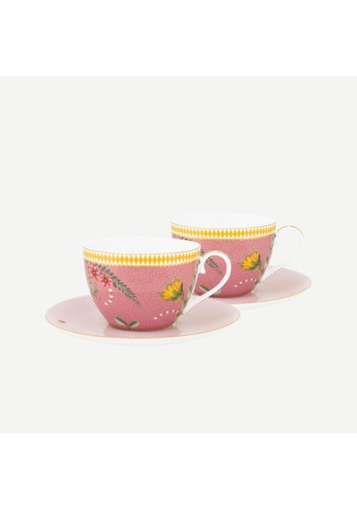 Pembe Porselen Çay Fincan Seti 280 Ml