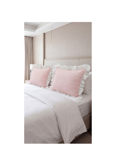 2'li Pamuklu Kumaş Beyaz Fırfırlı Çizgili Yastık Kılıfı 50x70 Cm Turuncu - 905289691 Turuncu