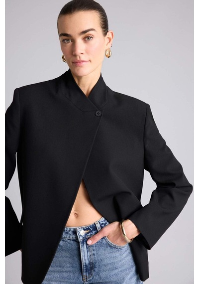 Defacto Oversıze Hakim Yaka Blazer Ceket H1118ax26smbk81 Siyah-bk81