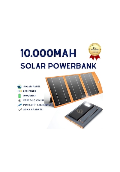 10.000mah Güneş Enerjili Solar Powerbank 3 Panelli-1480 BEYAZ