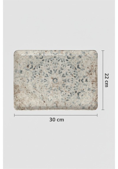 6'lı Flora Dikdörtgen Kayık Tabak 30x22.5cm Dijital Fade Rinart Krem