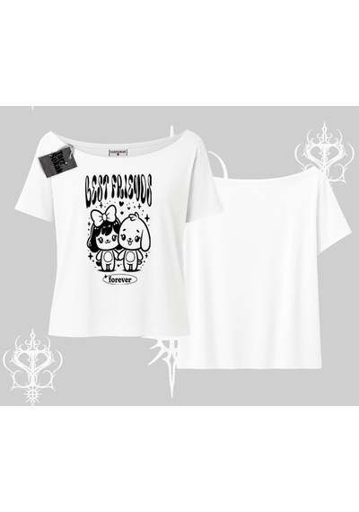 Tarzsokak Kayık Yaka Tshirt Best Friends Forever Baskılı Sevimli Tasarım Beyaz