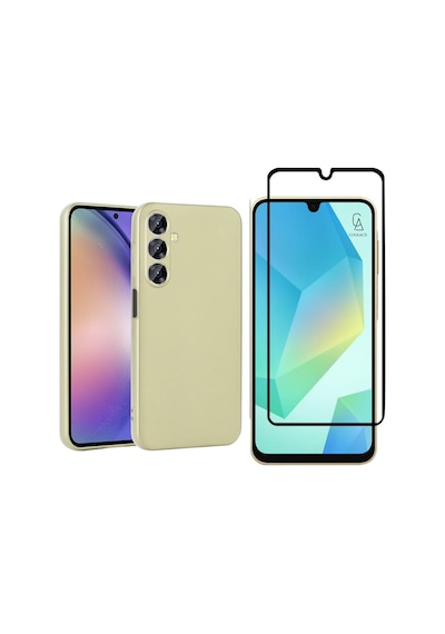 Samsung Galaxy Uyumlu A16 İle Telefon Kılıfı Ve 5d Tam Kaplayan Cam Ekran Koruyucu Gold