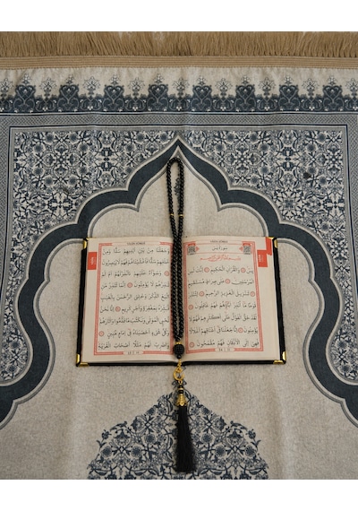 Kadife Yasin Örtü Kadın Seccade Seti Özel Hediyelik Set Siyah