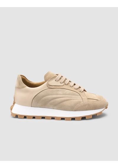 Cabani %100 Hakiki Deri Bej Kadın Sneaker Bej