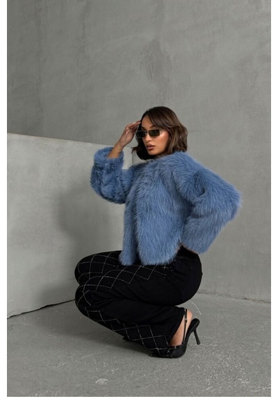 Verymoda Kürk Detaylı Kısa Ceket Mavi