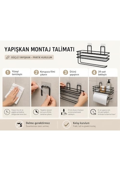 Tr Banyo Mutfak Düzenleyici Oval Düz Banyo Havluluk Rafı Sabunluk Mat Siyah Duş Askısı Raf Kancalı Oval Raf Diğer