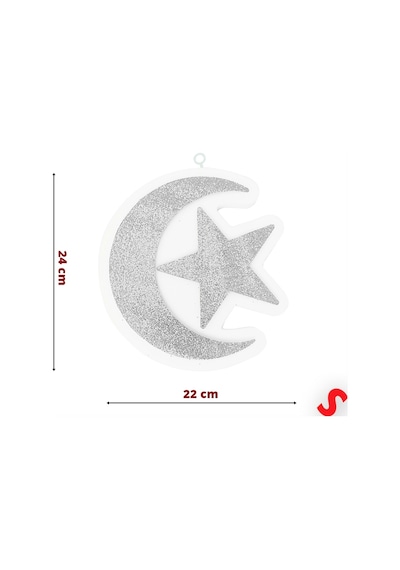 Ramazan Ay Yıldız Strafor Süs, 24cm X 22cm - Gümüş 0-99