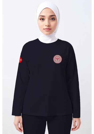 Lacivert 112 Acil Sağlık Bisiklet Yaka Uzun Kollu Tişört Unisex