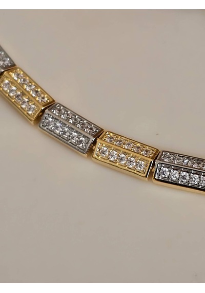 Kuyumcu Model Geometrik Full Taşlı Çelik Bileklik Gold - Gümüş