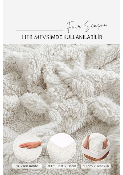 Süper Yumuşak Jakar Kadifemsi Peluş Lastikli Fitted Çarşaf Seti Kaymaz Tek/çift Kişilik Krem Kırık Beyaz