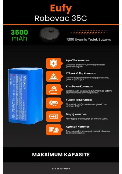 Eufy Robovac 35c 3500mAh Robot Süpürge Bataryası