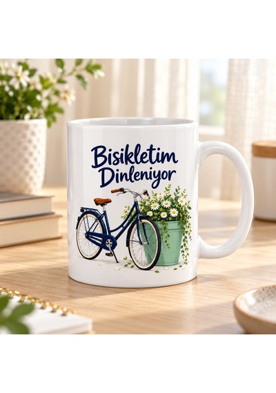 Bezos Bisikletim Dinleniyor Tasarımlı Porselen Kupa - Model 585 Bzs01
