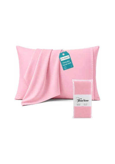 Pamuklu 2'li Kapaklı Yastık Kılıfı 50x70 Cm - Yumuşak Ve Nefes Alabilir Pembe Genel