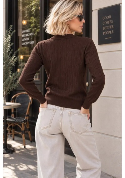 Park Karon Kadın Lüks Korspan Core-spun İplik Saç Örgü Bisiklet Yaka Triko Hırka 12551 Koyu Kahverengi Park Karon Kadın Lüks Korspan Core-spun İplik Saç Örgü Bisiklet Yaka Triko Hırka 12551 Koyu Kahverengi