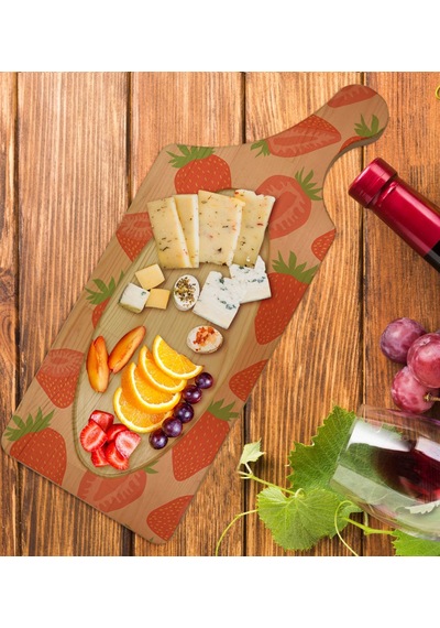 Bk Gift Çilek Tasarımlı Dikdörtgen Şeklinde Doğal Ahşap Servis Ve Sunum Tabağı Model 1