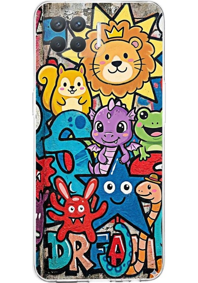 Oppo Reno 4 Lite İle Uyumlu Grafiti Star Team Tasarımlı Şeffaf Silikon Kılıf Şeffaf