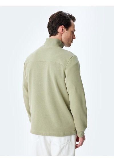 Koton Regular Fit Pamuk Karışımlı Uzun Kollu Basic Fermuarlı Sweatshirt Haki 5wam70253mk Haki