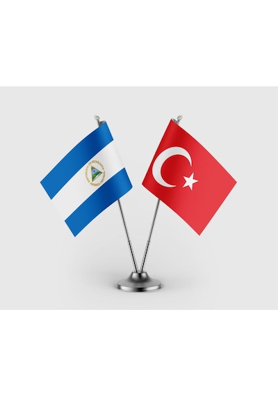 Nikaragua Bayrağı Ve Türk Bayrağı İkili Saten Masa Bayrağı Takımı Diğer