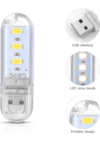 Güncelçarşı 2 Adet Taşınabilir 3 Led Usb Lamba, Mini Gece Lambası, Kitap Okuma Lambası, Loş Ortam Işığı Diğer