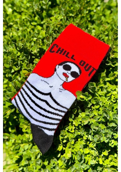 Lousocks Unisex Sağlı Sollu Chill Out Desenli Soket Çorap Kırmızı
