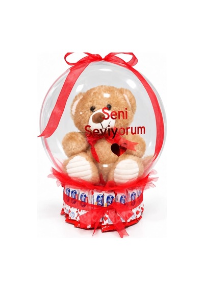 Çikolatalı Hediye Balon Kutusu Peluş Ayıcıklı Bobo Balon Tasarımı
