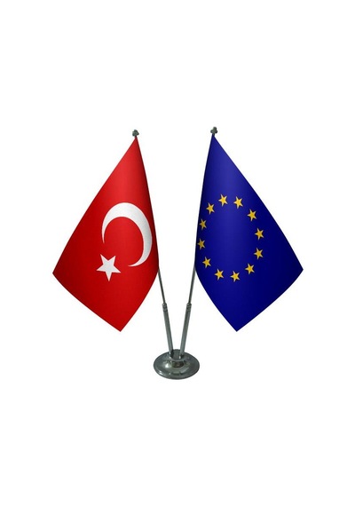 Masa Üstü Avrupa Birliği Bayrağı Türk Bayrağı İkili Krom Direk Ma