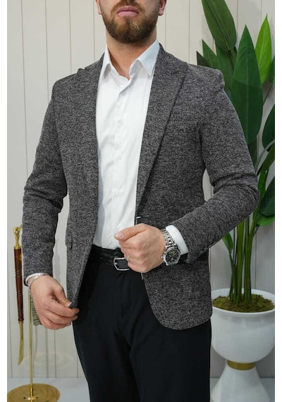 Bys Beystil Sivri Yaka Kırçıllı Siyah Blazer Ceket Britanya -slim Fit