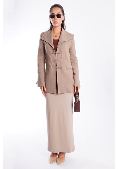 Vizon Bağlama Detaylı Blazer Kadın Ceket Mg2482 VİZON