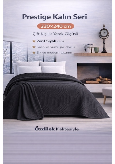 Özdilek Prestige Kalın Embos Çift Kişilik Battaniye 220x240 -jet Black Yeni Siyah