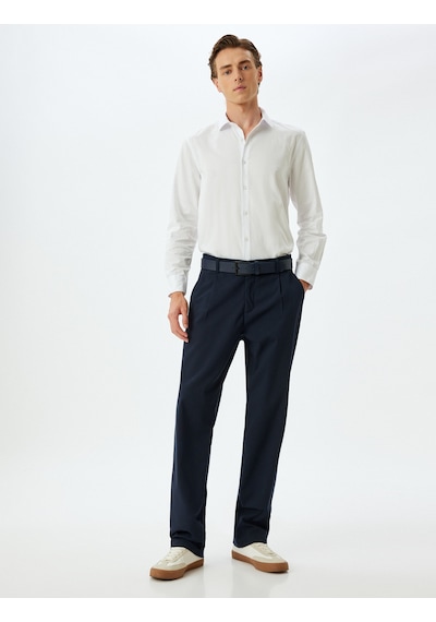 Koton Slim Fit Gömlek Uzun Kollu Yarım İtalyan Yaka Pamuklu Beyaz 5wam60110hw Beyaz