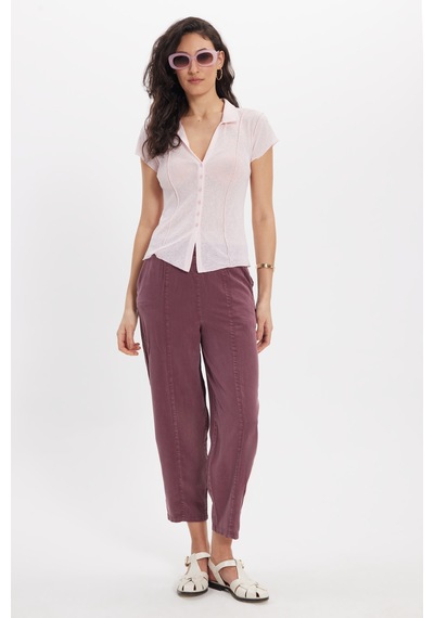 Tudors Kadın Relax Fit Rahat Kesim Beli Lastikli Yumuşak Dokulu Çift Cepli Mürdüm Pantolon-50657