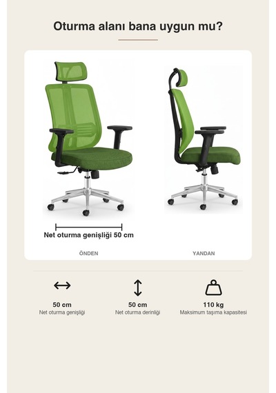 Upstyle Poyraz Başlıklı Fileli Ergonomik Çalışma Koltuğu Yeşil Krom Koltuk 66 125 65 Cm
