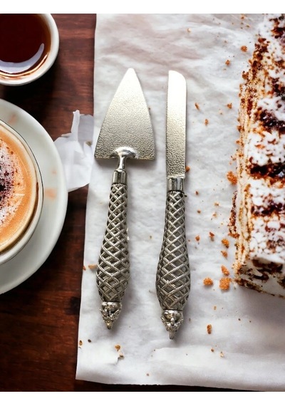 2'li Pasta Bıçak Ve Spatula Seti Özel Günler İçin Pasta Set Gümüş